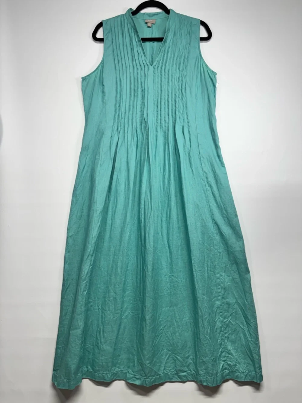 ✨J. Jill 100% Line Pintuck Sleeveless Teal Maxi Dress Size M - Picture 2 of 11